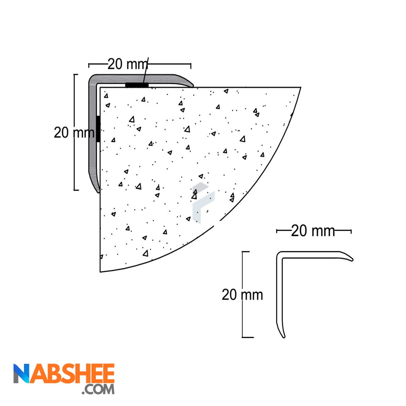 پروفیل آلومینیومی نبشی 2 سانتی کد A11 نقره ای