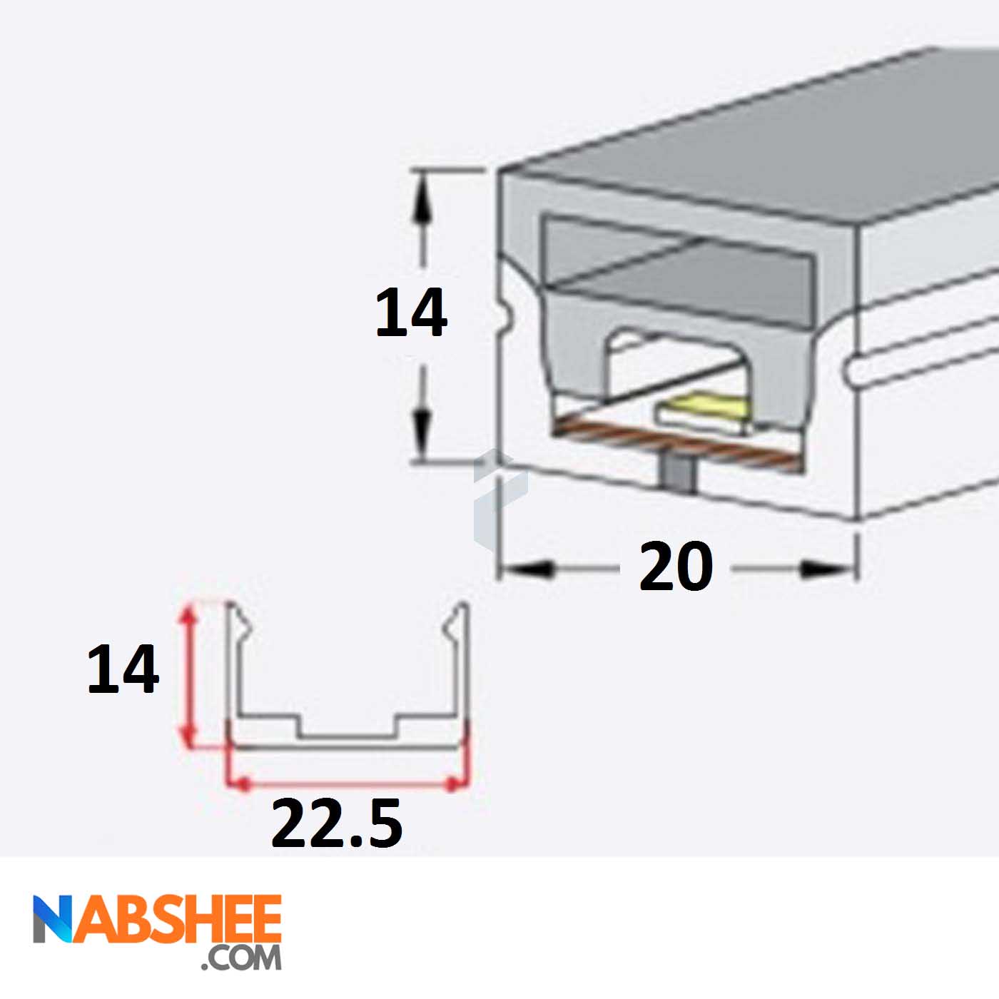 پروفیل نور خطی سیلیکونی عرض 20 کد LC2014 (شاخه 5 متری)