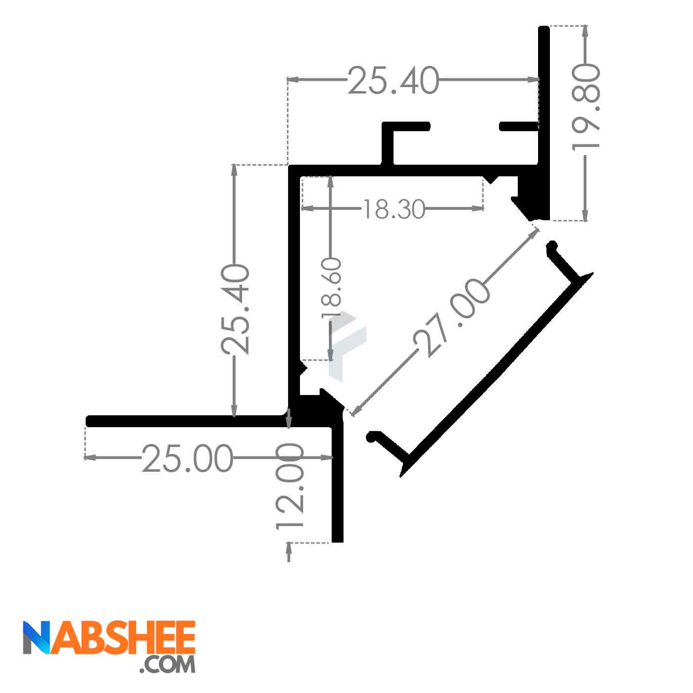 پروفیل نور خطی آلومینیومی مخفی کنافی کد LK6B مشکی
